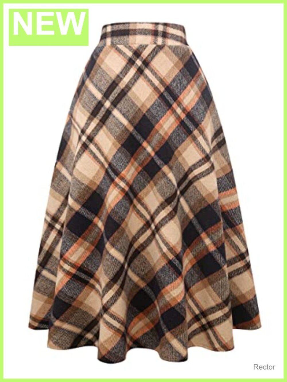 Wool Plaid A-Line Pleated Maxi Skirt Elastic High Waist Pocket